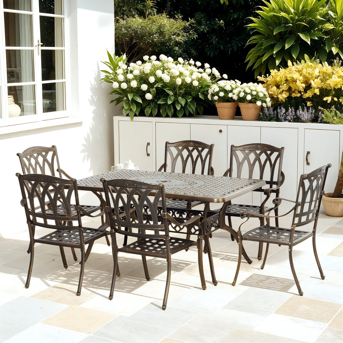 Seven-Piece Cast Aluminium Garden Dining Set - Bronze Tone