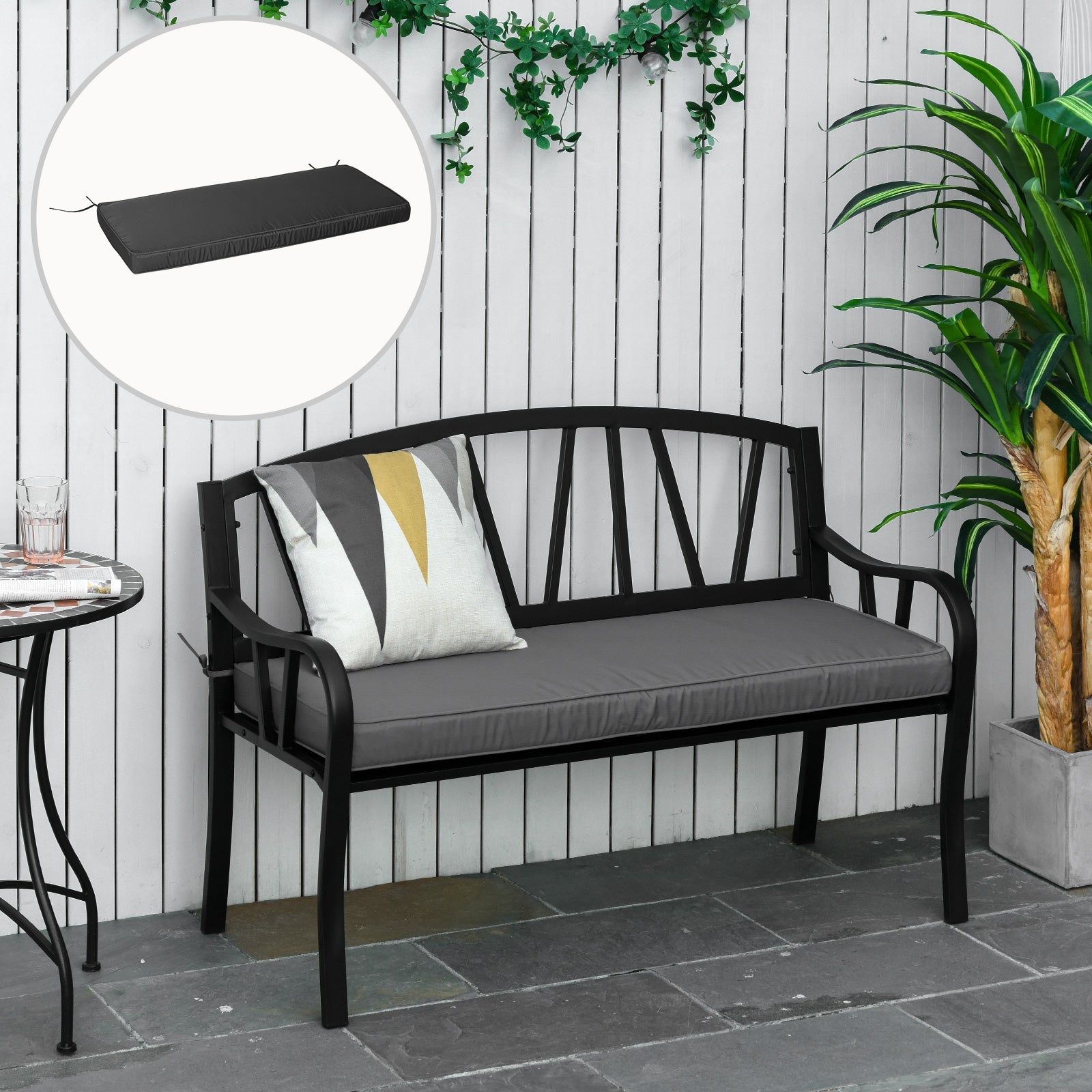 Garden Bench Cushion 2 Seater Loveseat Seat Pad for Patio Swing Furniture for Indoor & Outdoor Use, 120 x 50 x 8 cm, Grey