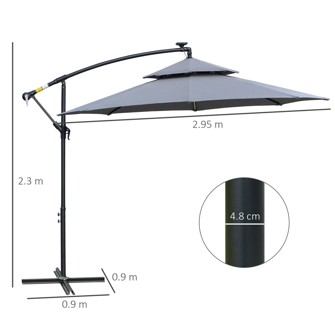 3m LED Light Overhanging Parasol - Grey