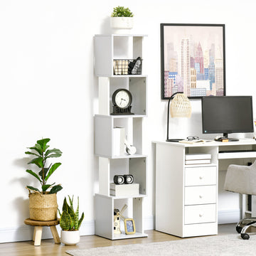 Modern 5-Tier Bookshelf, Freestanding Bookcase Storage Shelving for Living Room Home Office Study, White and Light Grey