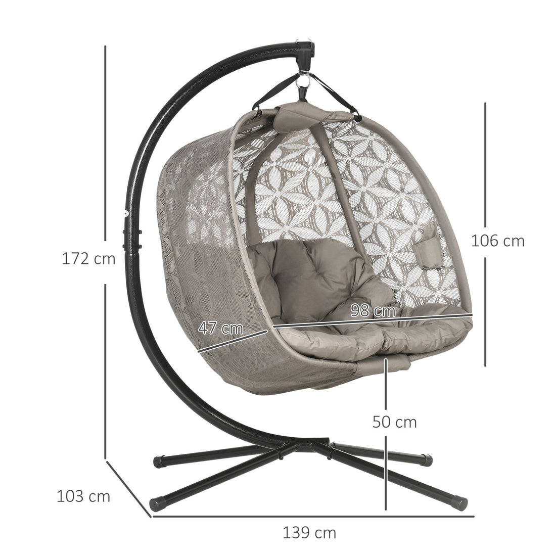 Outdoor Double Hanging Chair with Cushion and Cup Holders, Sand Brown