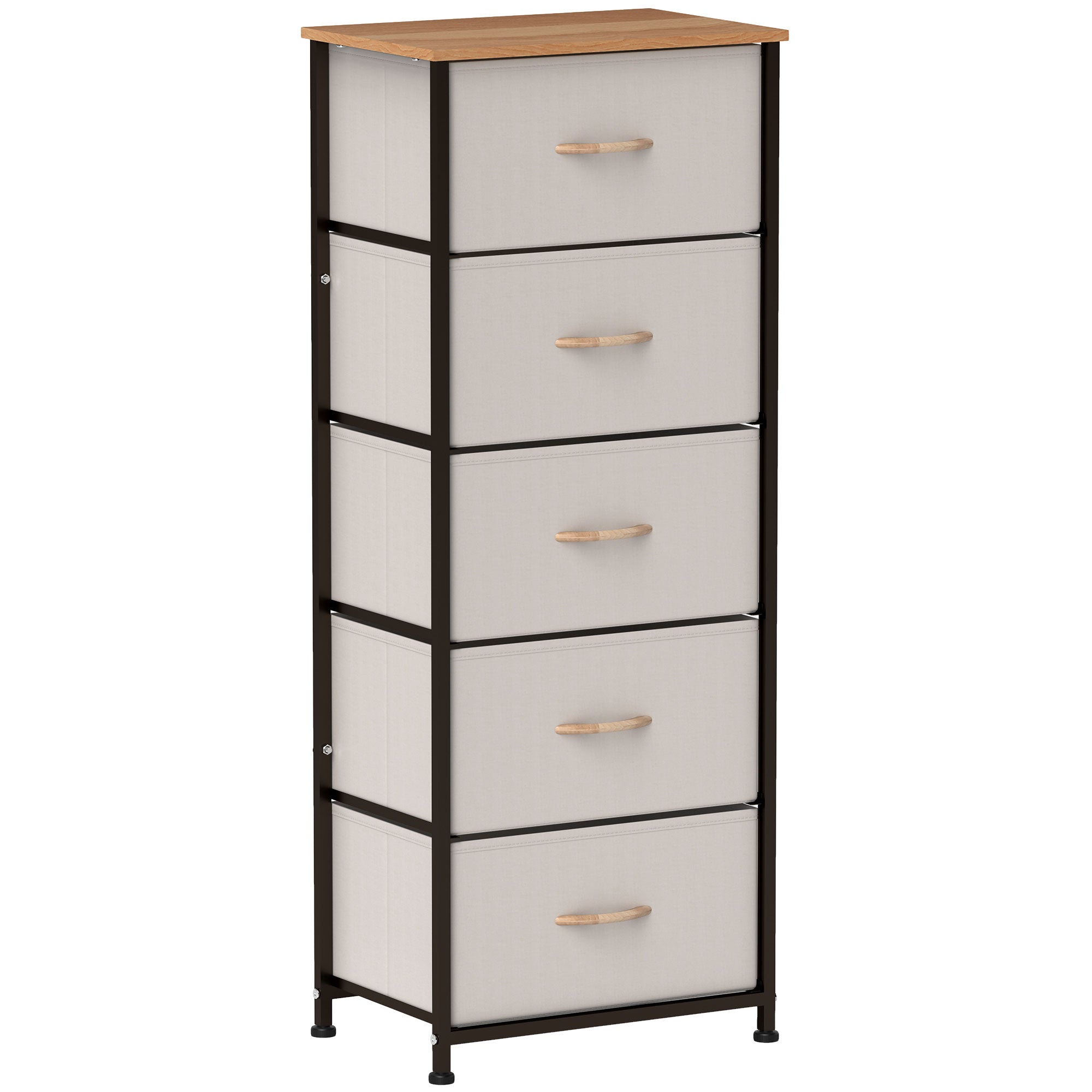 Fabric Chest of Drawers, Storage Drawers, Industrial Bedroom Dresser with 5 Fabric Drawers, Steel Frame and Wooden Top for Nursery, Living Room, Hallway, Cream White