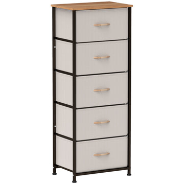 Fabric Chest of Drawers, Storage Drawers, Industrial Bedroom Dresser with 5 Fabric Drawers, Steel Frame and Wooden Top for Nursery, Living Room, Hallway, Cream White