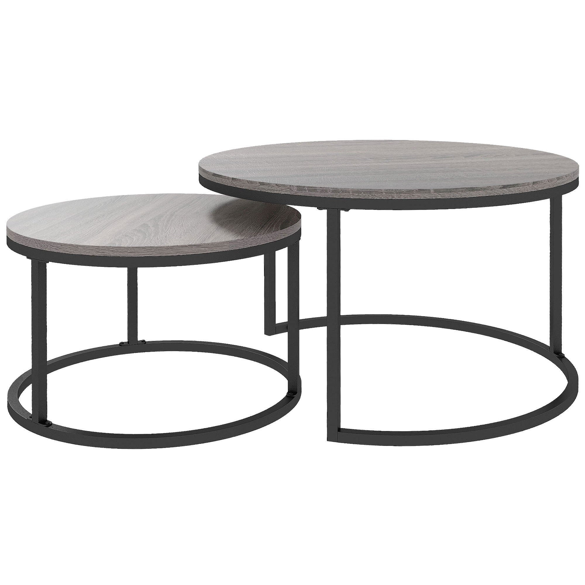 Set of Two Marble-Effect Stacking Tables - Black