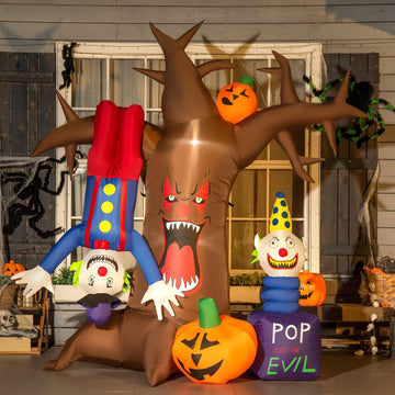 7ft Inflatable Halloween Ghost Tree with Upside-down Clown Pumpkins, Blow-Up Outdoor LED Display for Lawn, Garden, Party