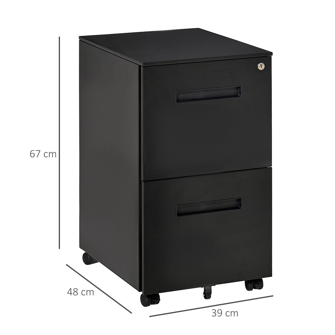 Metal Mobile File Cabinet with Wheels, Lockable 2 Drawer Filing Cabinet for A4, Legal, Letter, Compact Under Desk Storage Unit with Pre-Assembled Body for Home Office, 39 x 48 x 67cm, Black