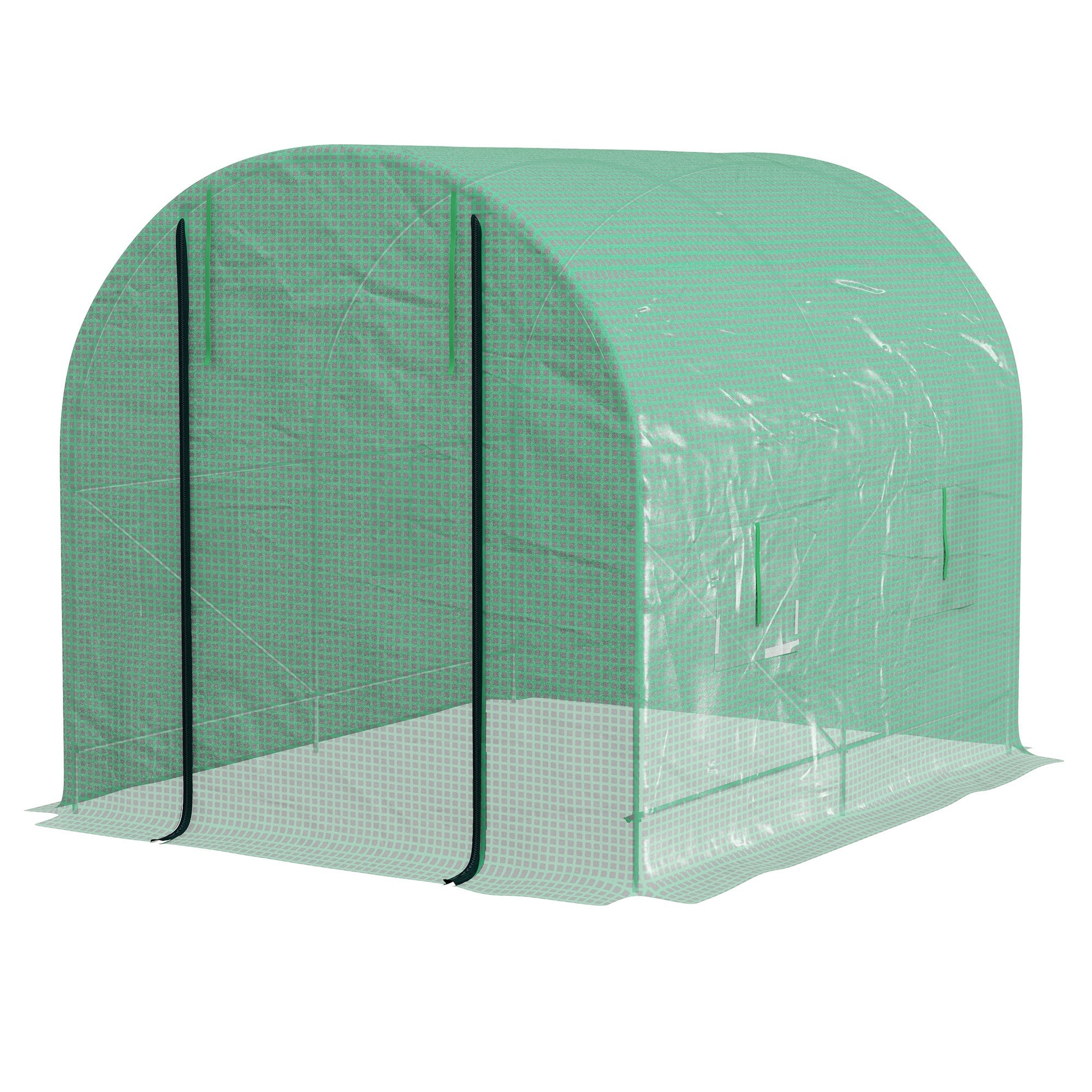 Walk-In Garden Polytunnel Greenhouse with Steel Frame, PE Cover, Roll-Up Door and 4 Windows, 2.5 x 2m, Green