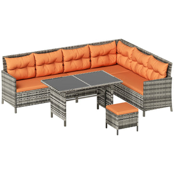 7-Seater Patio wicker Sofa Set Rattan Chair Furniture w/ Glass & Cushioned, Orange