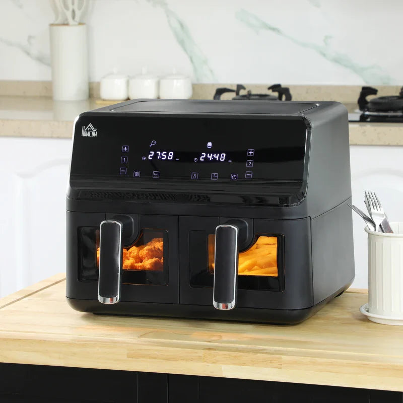 8L Dual Basket Air Fryer, 8-in-1 Air Fryer Oven with Digital Display, Visible, Timer, Preheat for Oil Free Low Fat Cooking, 2500W, Sync Finish, Sliver