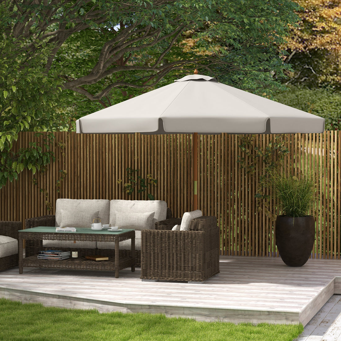 3.3m Elegant Wooden Parasol - Grey