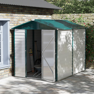 9x 6FT Metal Outdoor Garden Shed, Galvanised Tool Storage Shed w/ Sloped Roof, Lockable Door for Patio Lawn, Green