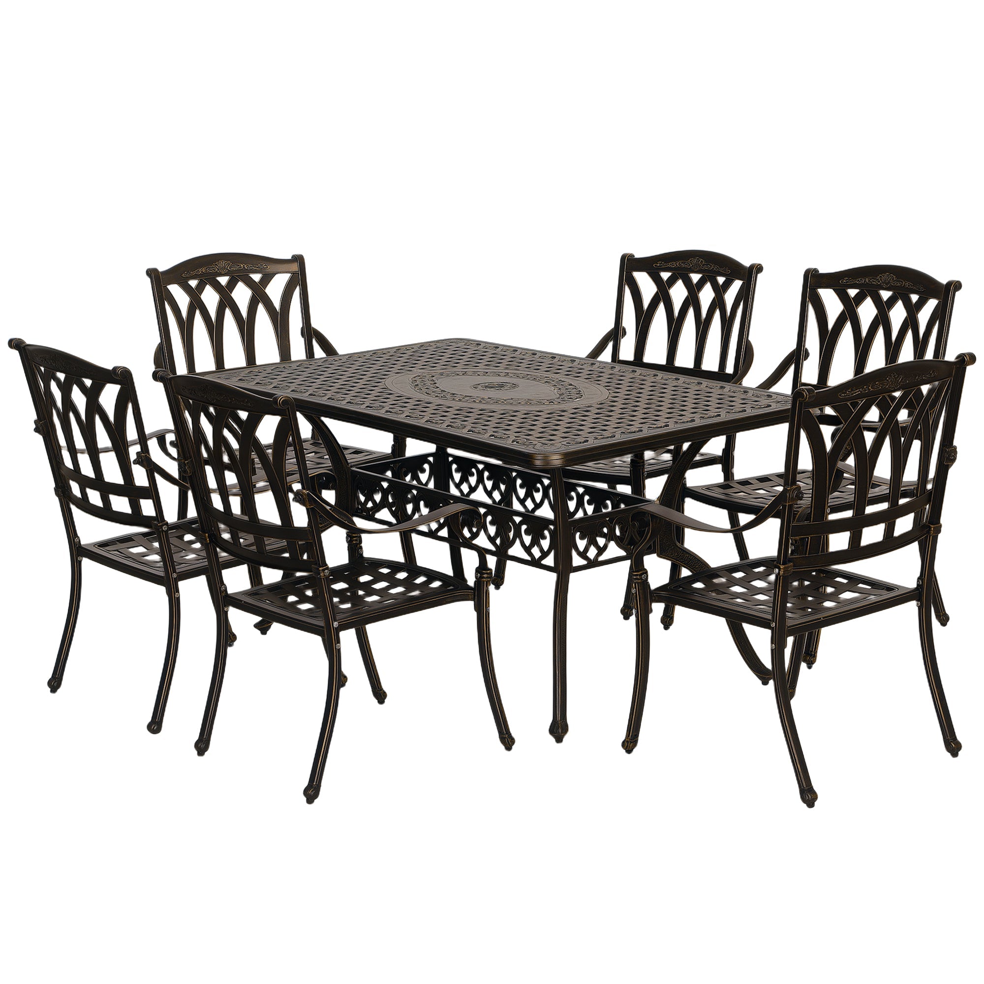 Seven-Piece Cast Aluminium Garden Dining Set - Bronze Tone