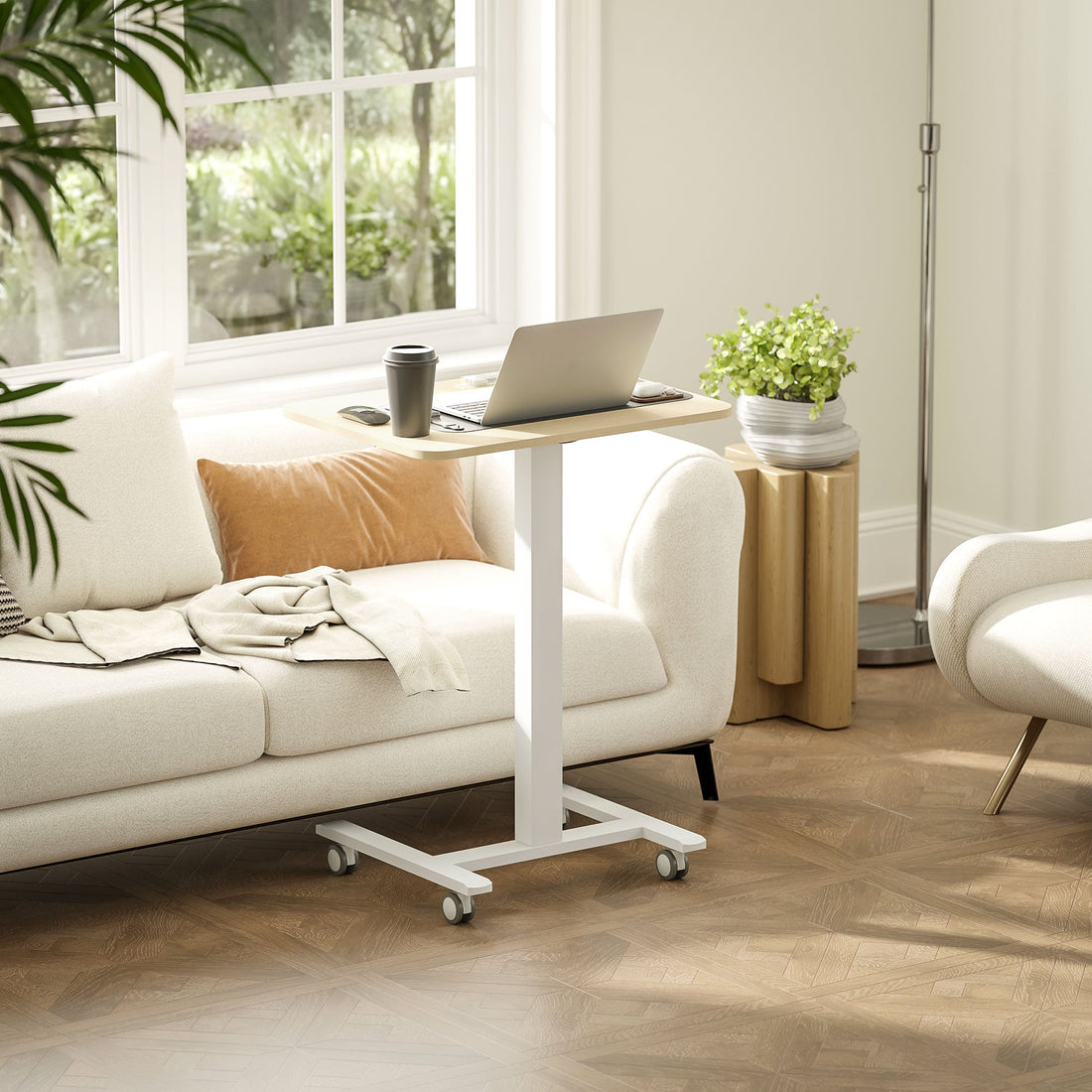 68-108cm Height Adjustable Work Desk - Wood-Effect/White
