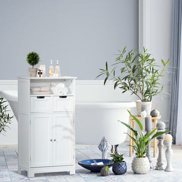 Bathroom Cabinet, Free Standing Bathroom Storage Cabinet with 2 Drawers and Adjustable Shelf, Small Bathroom Storage Unit, White