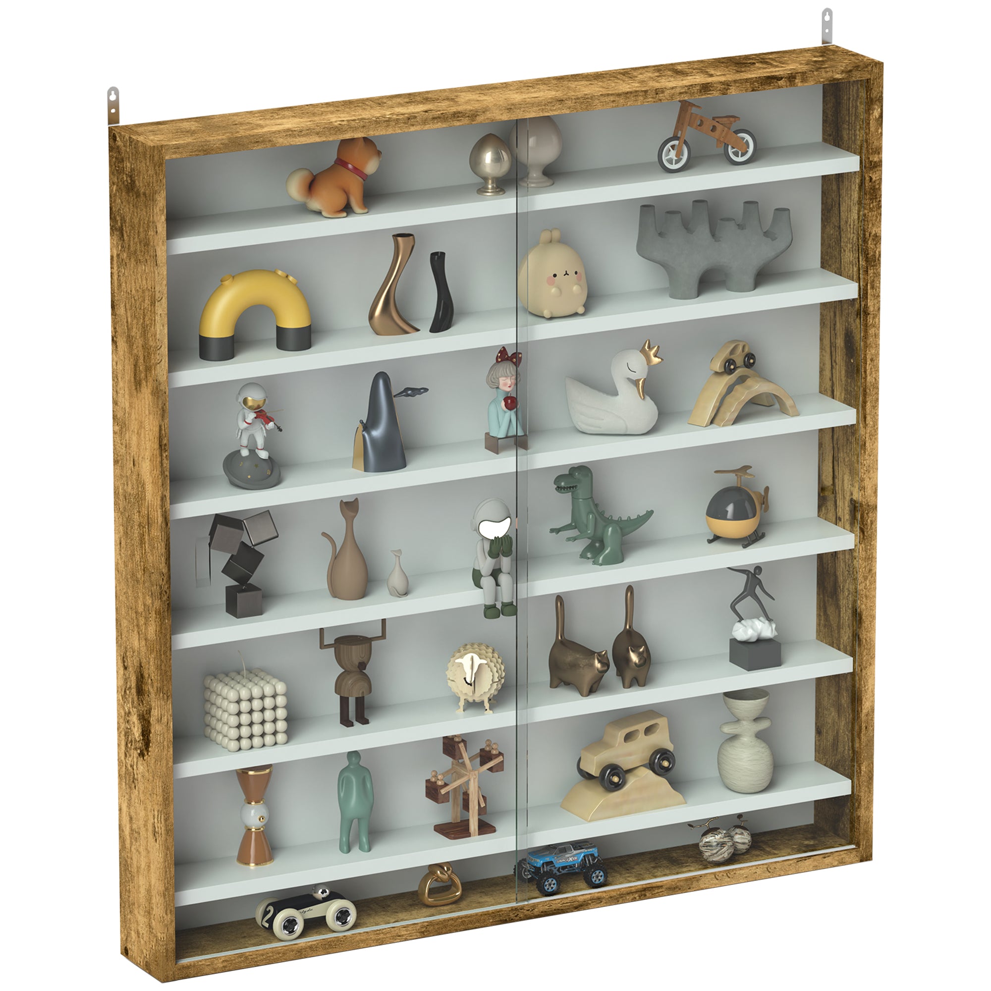 Six Shelf Display Cabinet, with Glass Doors - Brown