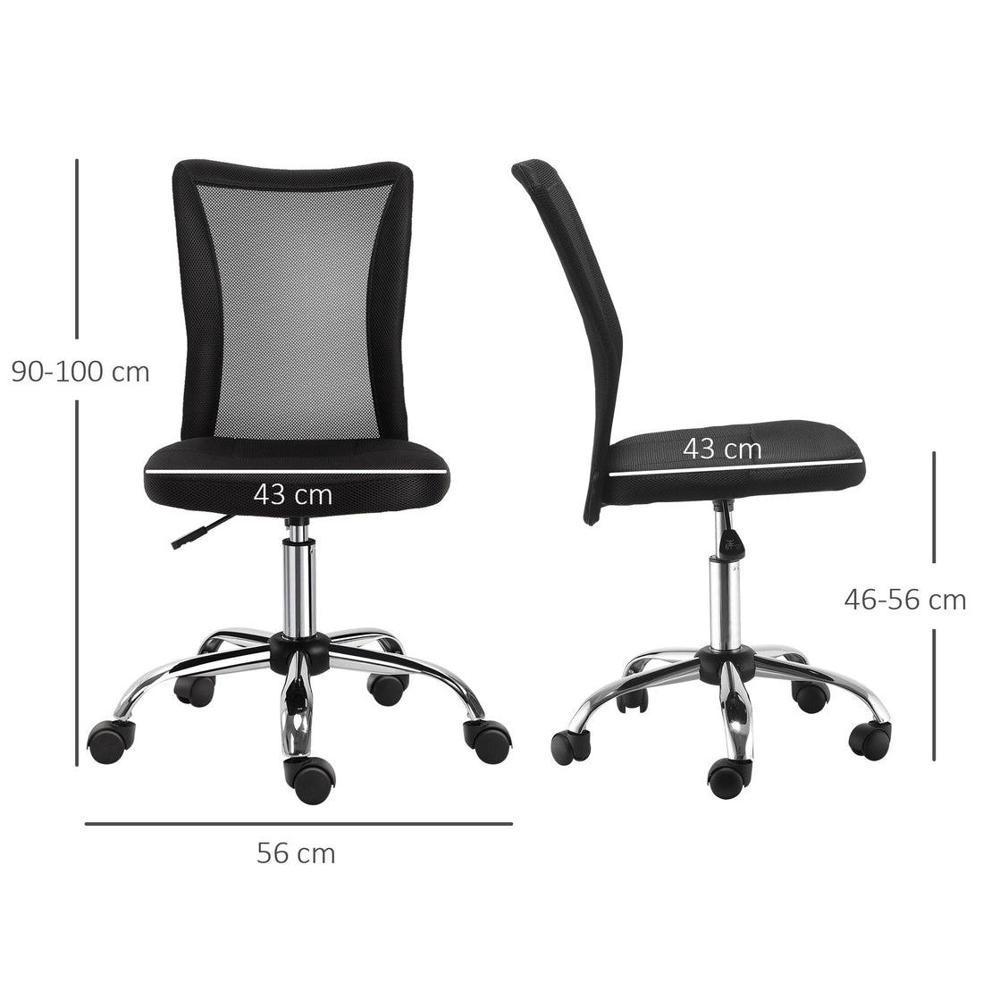 Office Chair, Armless Desk Chair, Adjustable Computer Swivel Chair with Rolling Wheels and Mesh Back for Home Work Study, Black