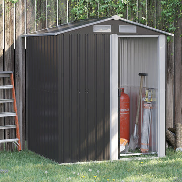 Garden Metal Tool Storage Shed with Sliding Door, Sloped Roof and Foundation Kit, 152 x 132 x 188cm, Grey
