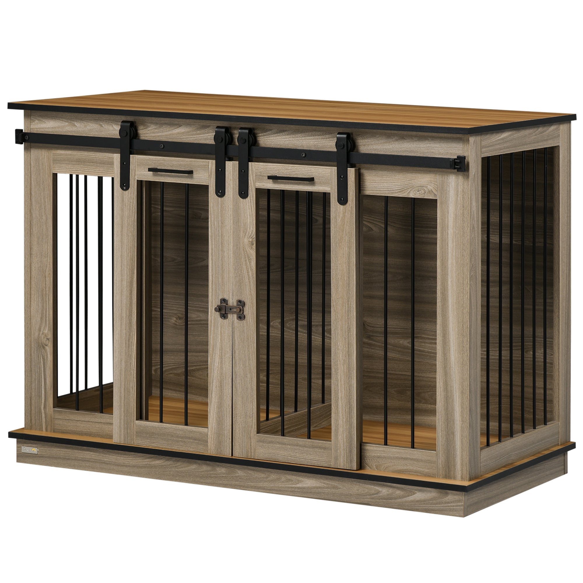 Dog Crate Furniture for Large Dogs, Double Dog Cage for Small Dogs, with Sliding Doors - Oak Tone