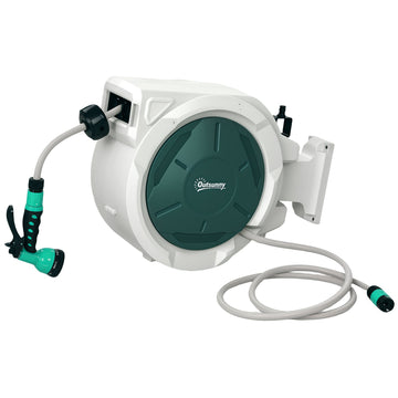 Retractable Hose Reel Wall Mounted, 30+2m Garden Hose Pipe Reel with Lock, Auto Rewind, 7 in 1 Spray Nozzle, Includes Wall Fixings, 180° Swivel, Outdoor Watering, Grey