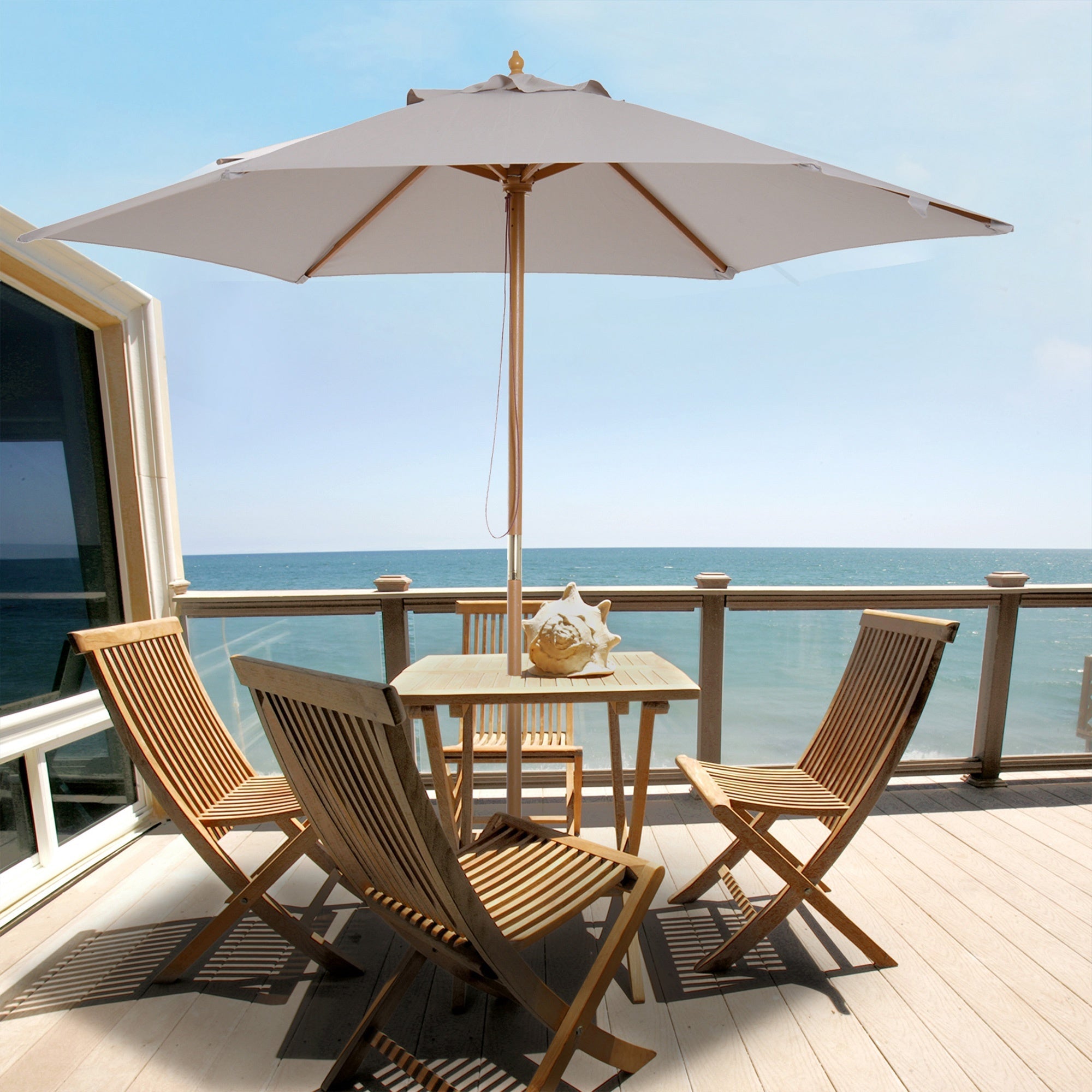 2.5m Wood Garden Parasol Sun Shade Patio Outdoor Wooden Umbrella Canopy, Table Market Umbrella with Vent, 38mm Pole, Rope Pulley Mechanism, Grey