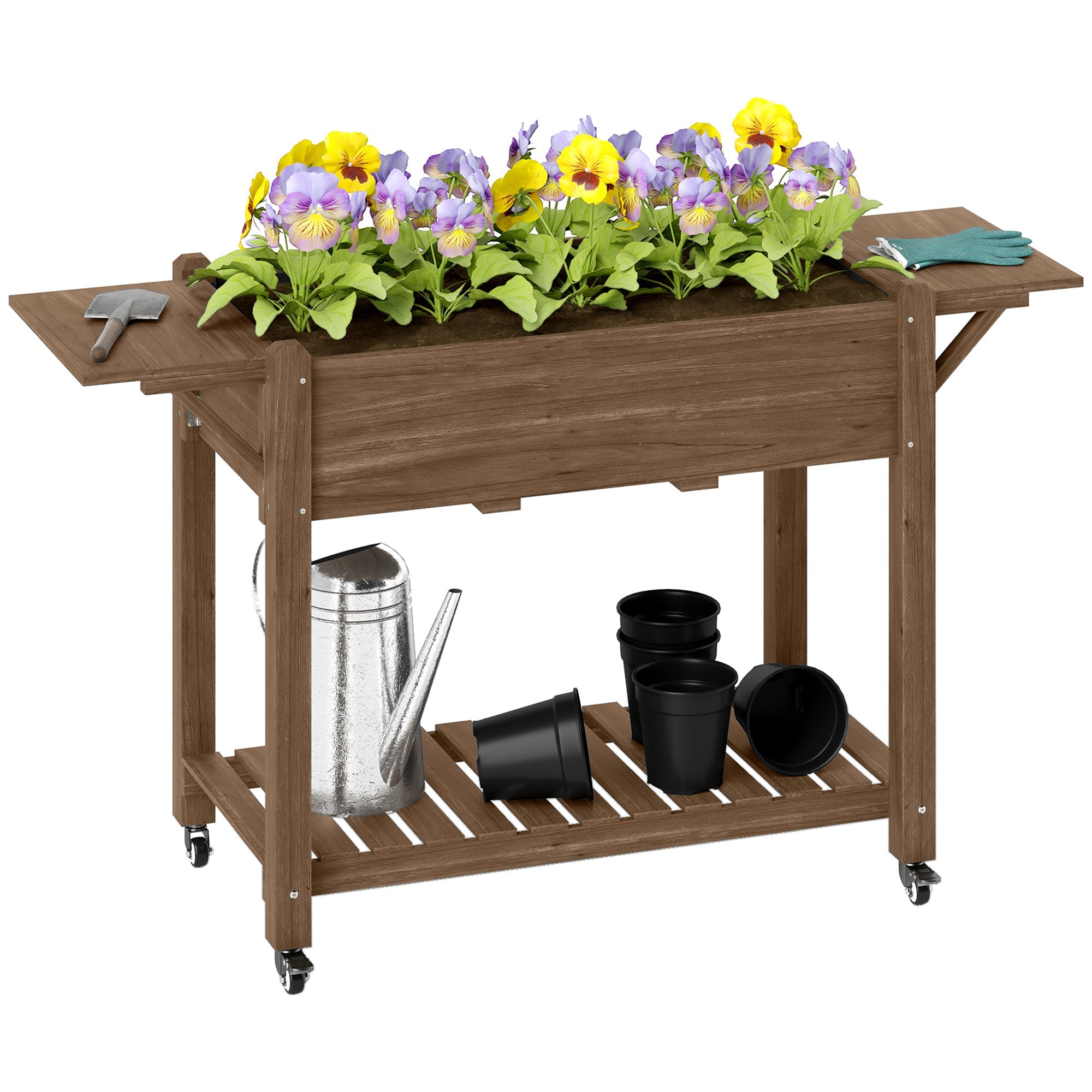 46 x 94cm Wooden Raised Planter, with Shelves - Carbonised
