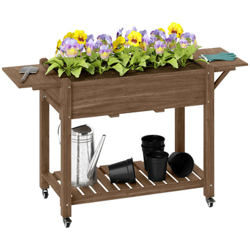 46 x 94cm Wooden Raised Planter, with Shelves - Carbonised
