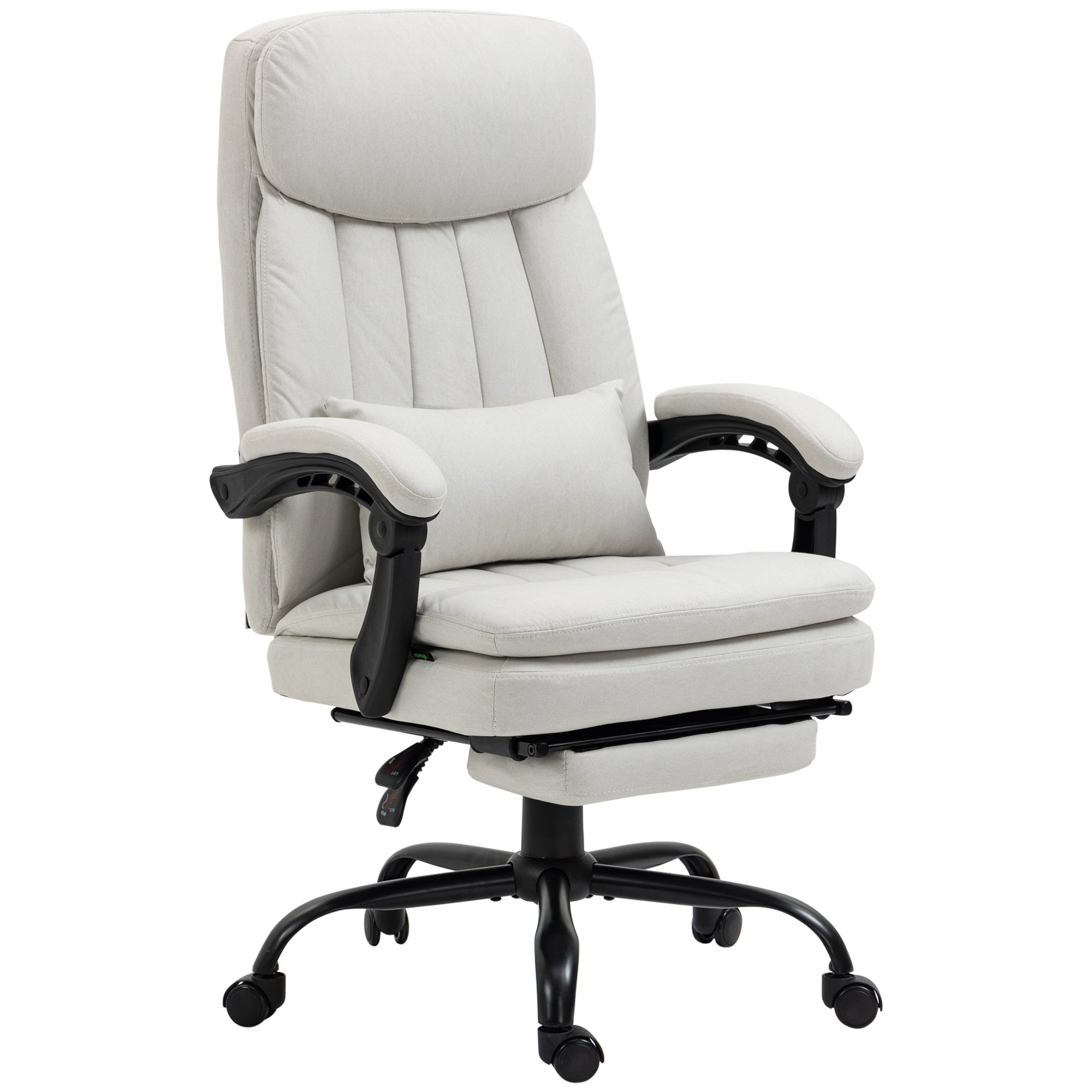 Office Chair, Ergonomic Desk Chair with 6-Point Vibration Massage and Lumbar Heating, Computer Chair with Lumbar Support Pillow, 155° Reclining Back and Footrest, Cream White
