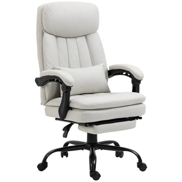 Office Chair, Ergonomic Desk Chair with 6-Point Vibration Massage and Lumbar Heating, Computer Chair with Lumbar Support Pillow, 155° Reclining Back and Footrest, Cream White