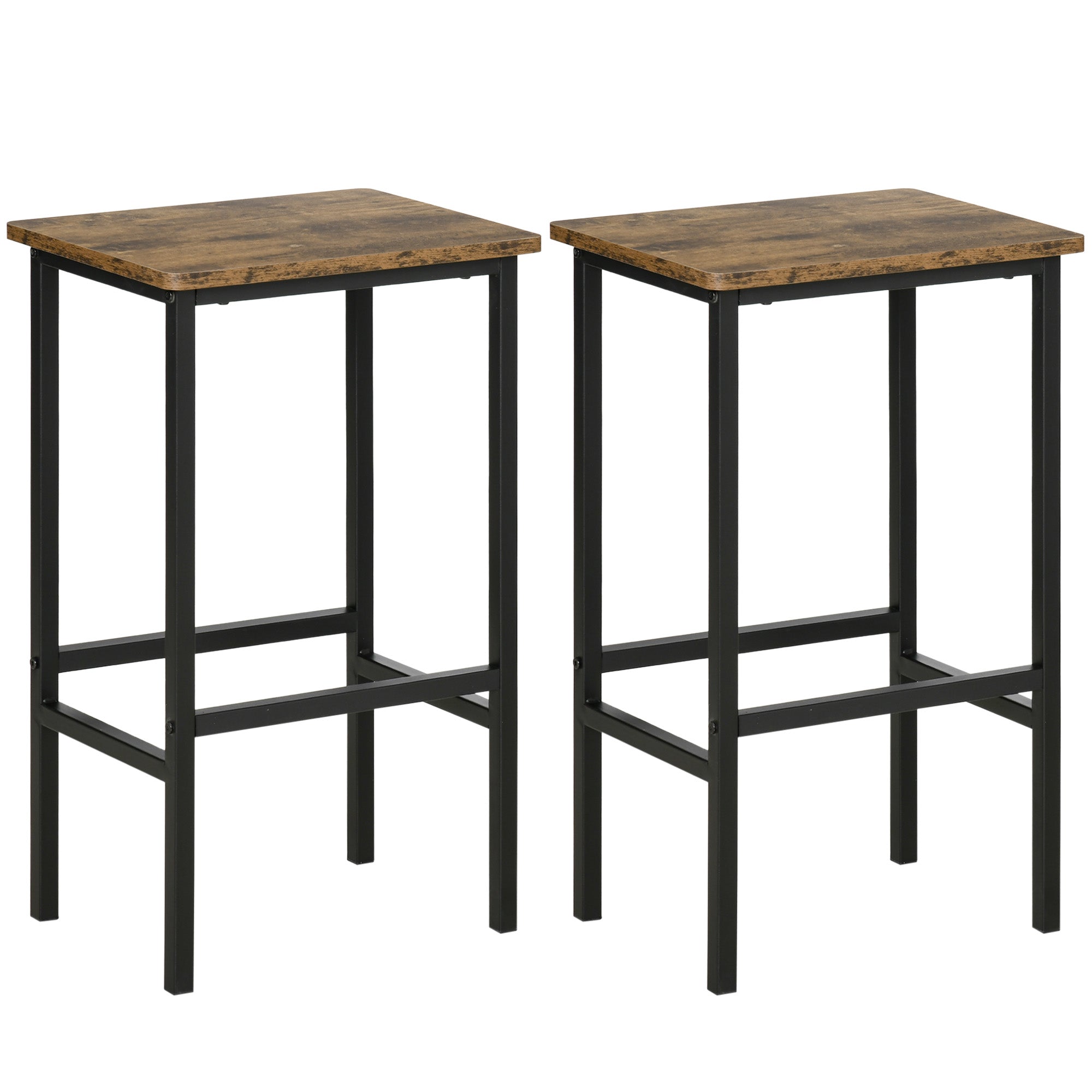 Industrial Bar Stools, Set of 2 Kitchen Breakfast Bar Chairs with Footrest, Counter Height Island Stools for Dining Area, Home Pub, Rustic Brown
