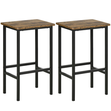 Industrial Bar Stools, Set of 2 Kitchen Breakfast Bar Chairs with Footrest, Counter Height Island Stools for Dining Area, Home Pub, Rustic Brown