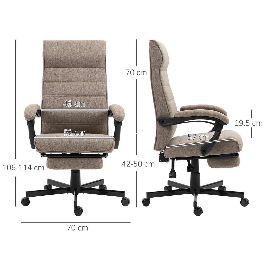 Vinsetto High-Back Home Office Chair, Linen Swivel Reclining Chair with Adjustable Height, Brown
