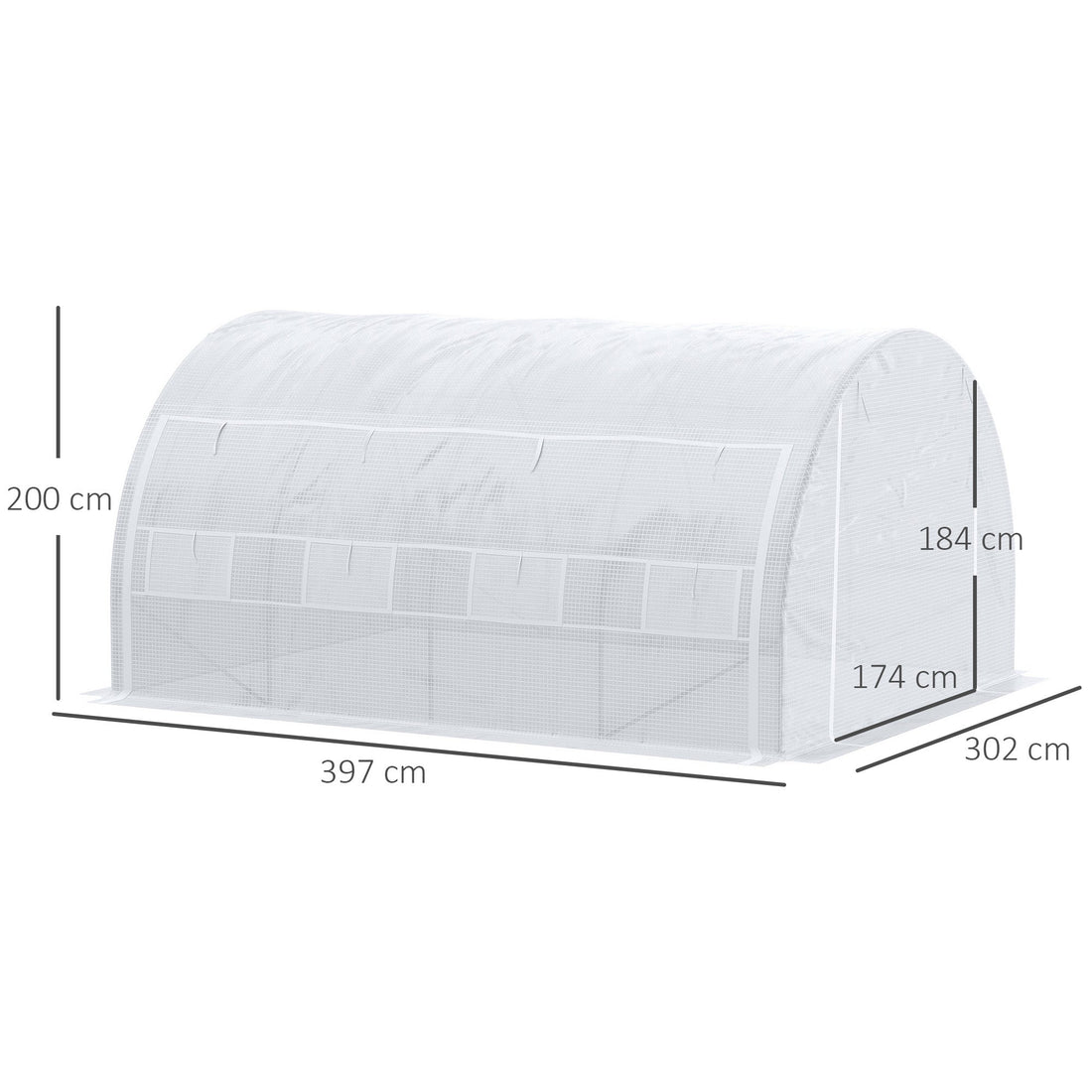 4 x 3 x 2 m Polytunnel Greenhouse with Roll-up Side Walls, Walk-in Grow House Tent with Steel Frame, Reinforced Cover, Zipped Door and 12 Mesh Windows for Garden, White