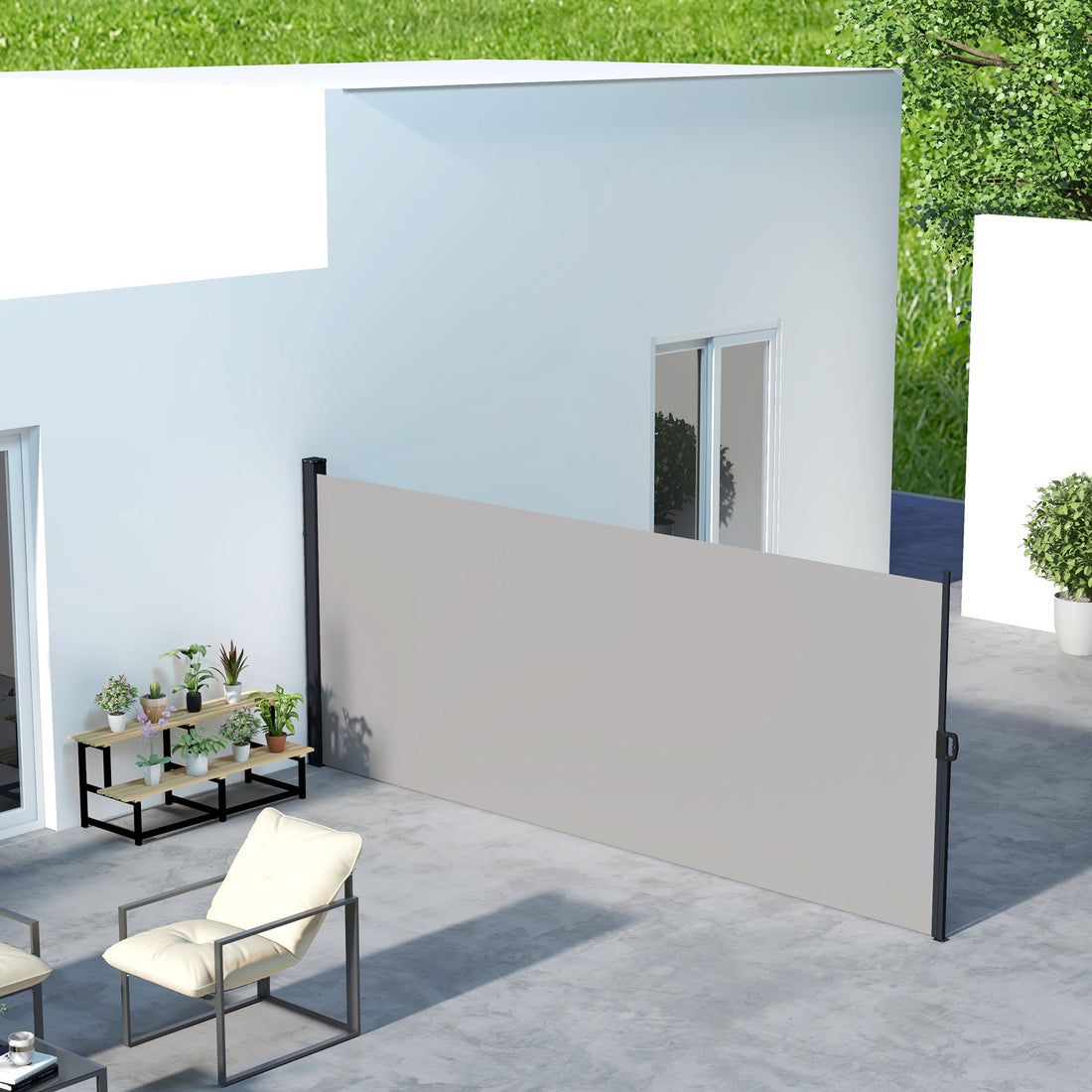 Retractable Side Awning, Outdoor Privacy Screen for Garden, Hot Tub, Balcony, Terrace, Pool, 400 x 180cm, Light Grey