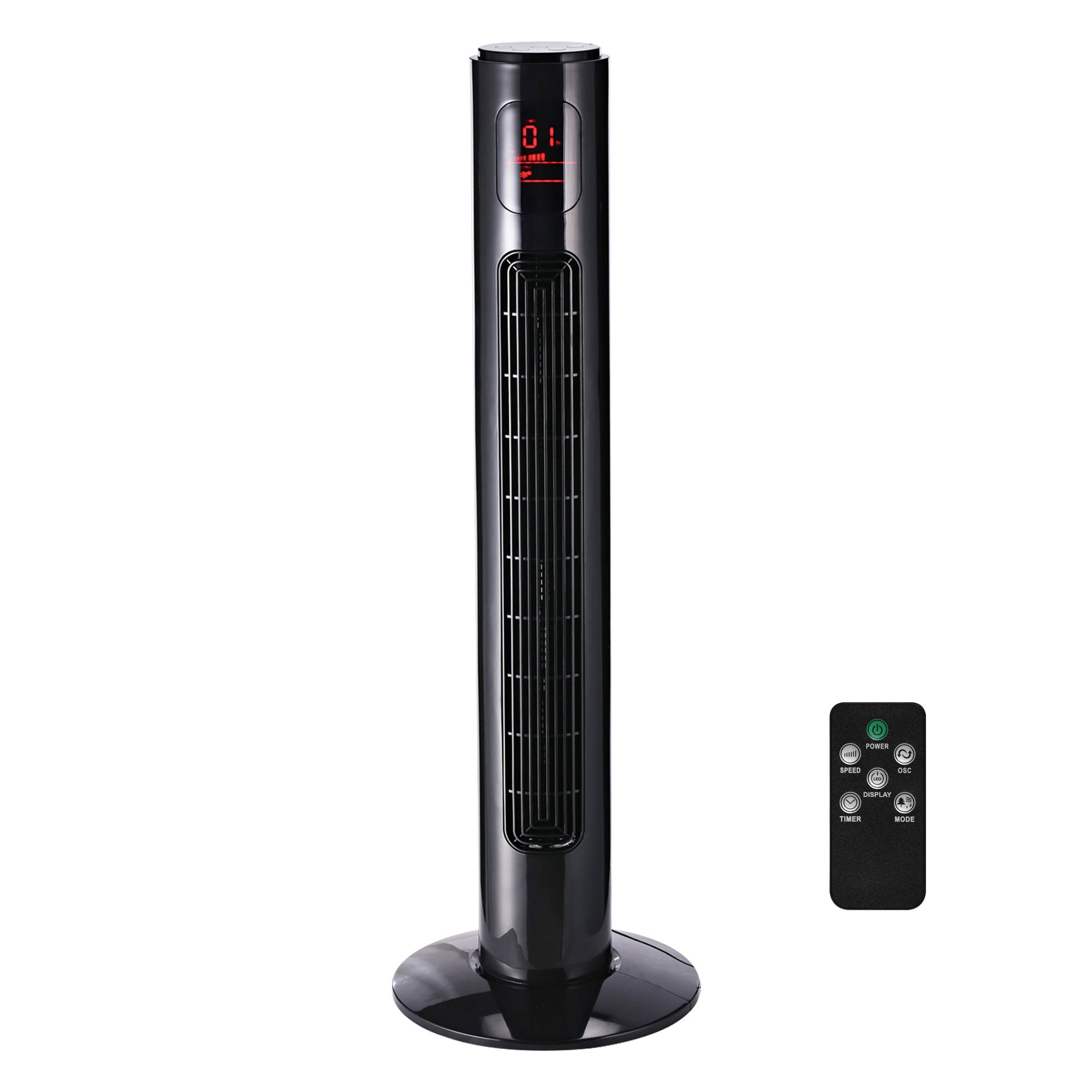 38'' Freestanding Tower Fan, 3 Speed 3 Mode, 12h Timer, 70 Degree Oscillation, LED Panel, 5M Remote Controller, Black