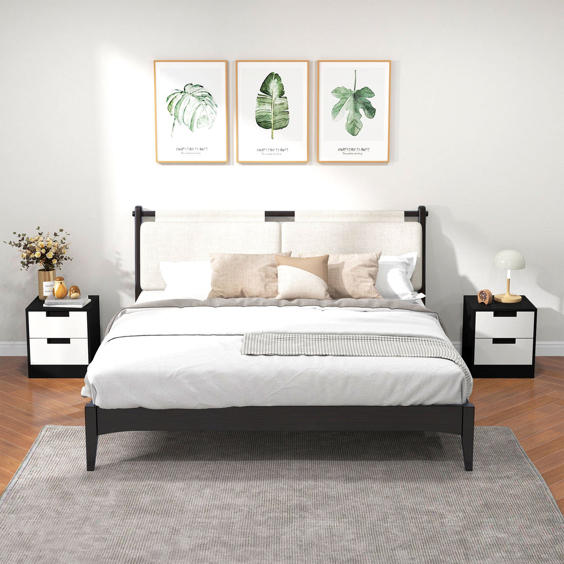 Set of Two Monochrome Two-Drawer Bedside Tables