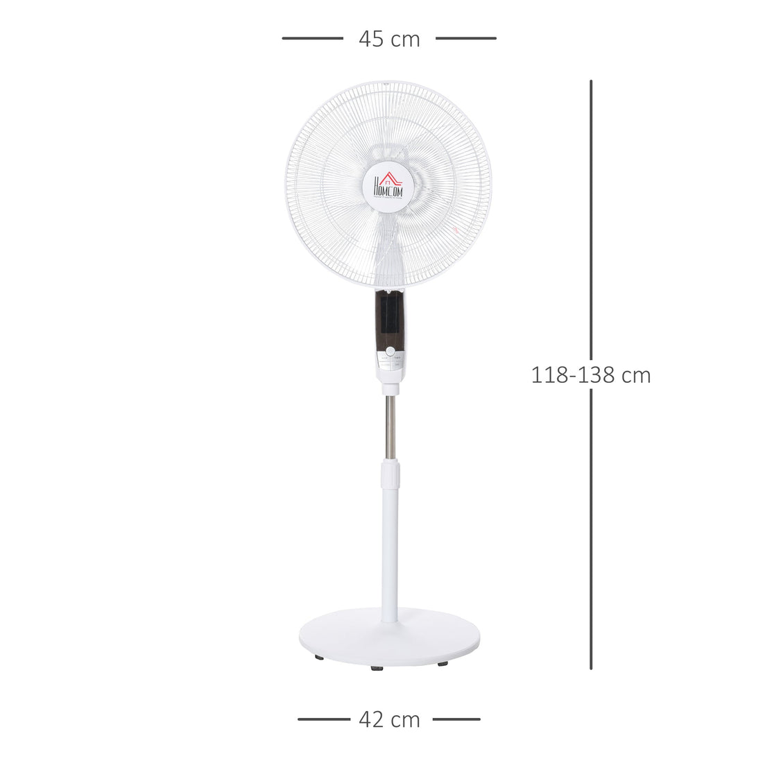 16'' Pedestal Stand Fan, 3 Speed 3 Mode, 85° Oscillation, LED Panel, 3M Remote Controller, Height Adjustable for Living Room, Bedroom, Garage, Office, Black and White