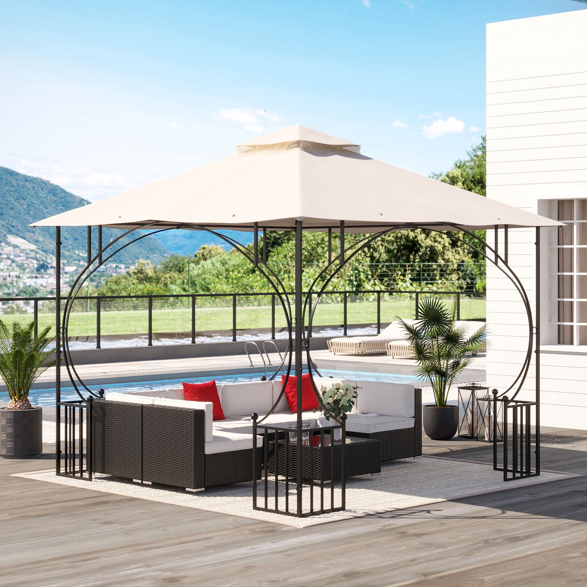 3x3(m) Replacement Gazebo Canopy, Double Tier Roof Top for Garden, Patio, Outdoor, Beige (TOP ONLY)