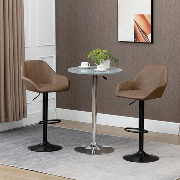 Bar Stools Set of 2, Height Adjustable Swivel Barstools, PU Leather Kitchen Stools with Backs, Armrests and Footrest for Home, Counter and Dining Room, Dark Brown