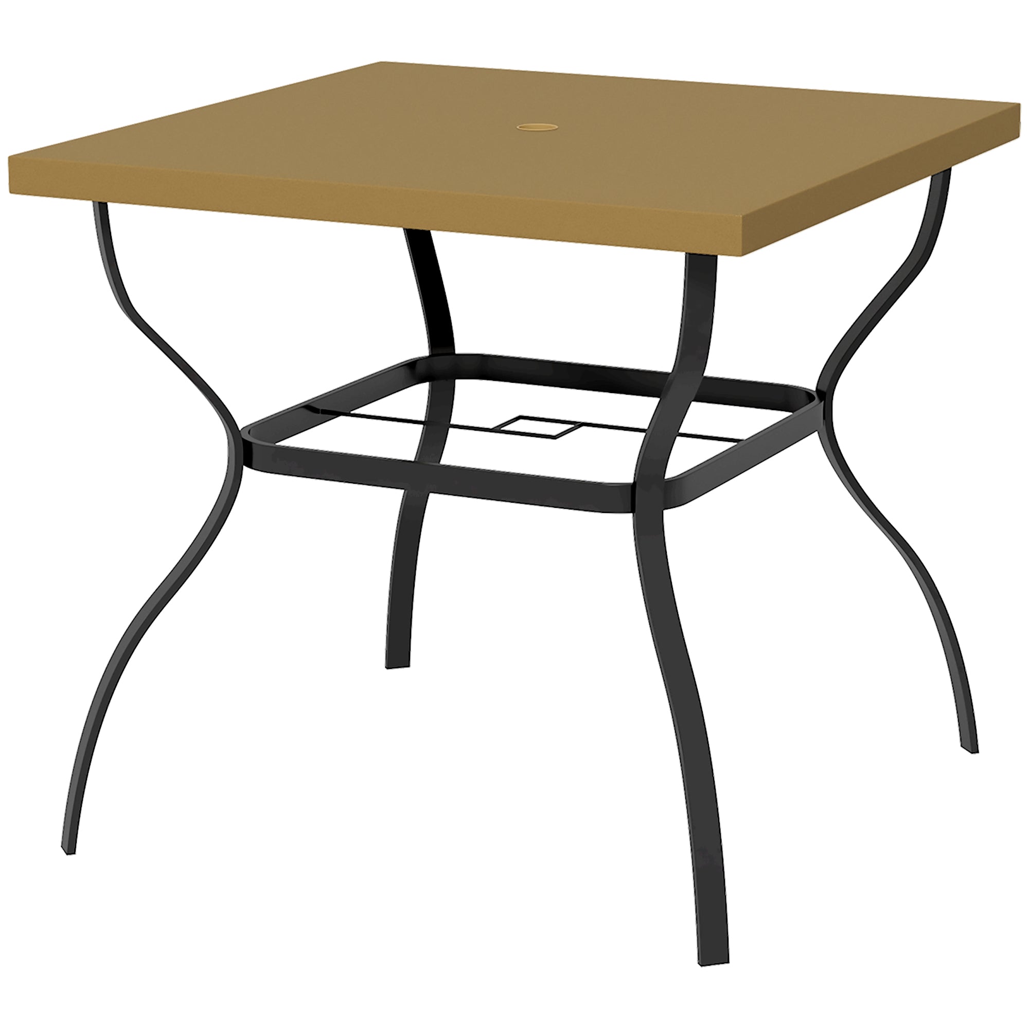 Four-Seater Steel Garden Table, with Parasol Hole - Brown/Black