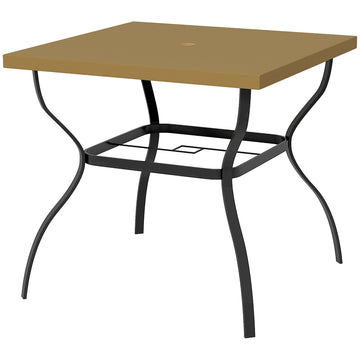 Four-Seater Steel Garden Table, with Parasol Hole - Brown/Black
