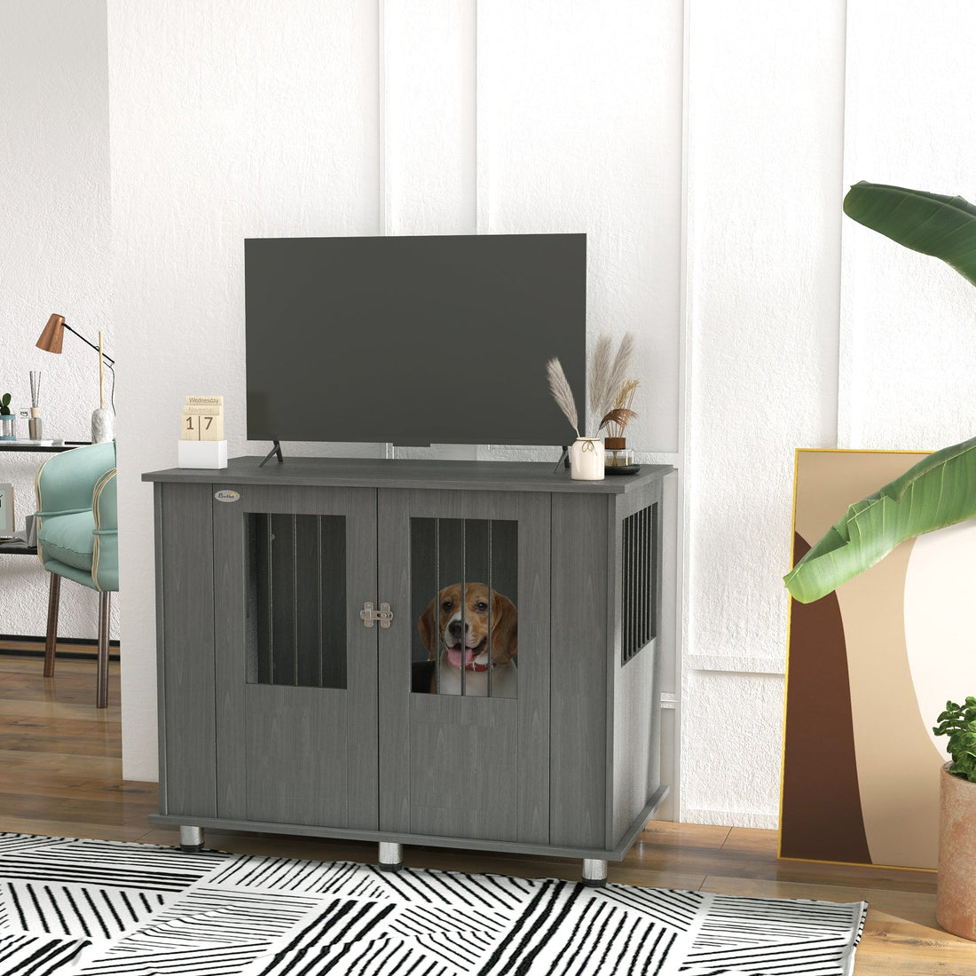 Dog Crate Table for Medium and Large Dogs with Magnetic Door for Indoor Use, 95 x 55 x 75 cm, Grey