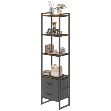 Four-Tier Industrial Display Shelf, with Bottom Drawers