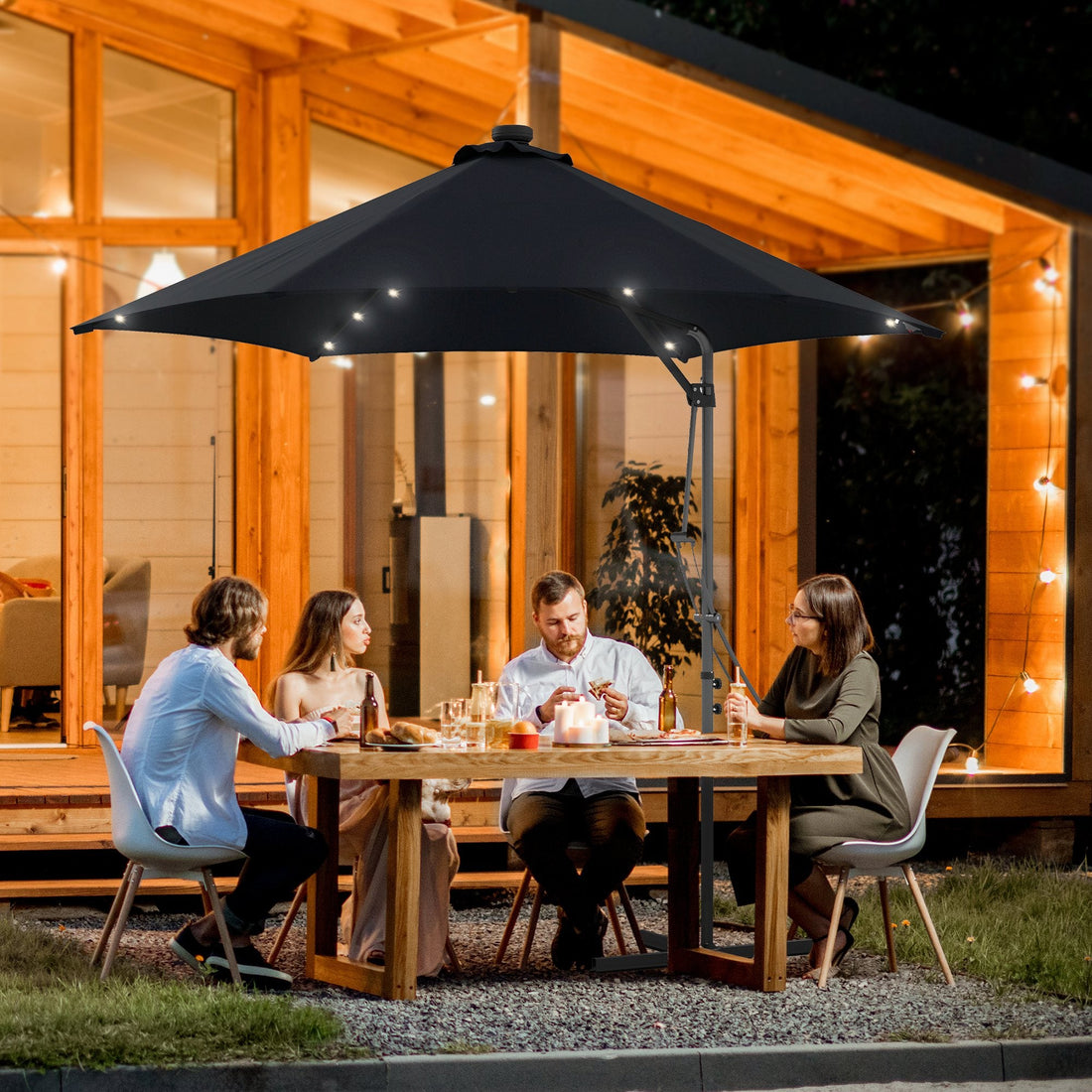 3(m) Solar LED Cantilever Parasol, Black