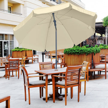 2.2m Beach Umbrella, Portable Parasol with Tilting Function, Outdoor Sunshade Shelter with 8 Ribs for Garden, Pool and Patio, Cream White