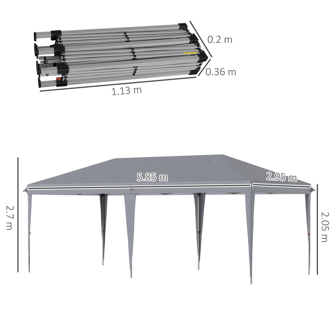 Pop Up Gazebo 3 x 6m, Foldable Canopy Tent, Height Adjustable Wedding Awning Canopy w/ Carrying Bag, Grey