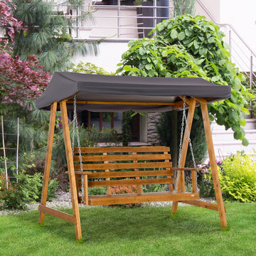 3 Seater Garden Swing Seat Swing Chair Outdoor Wooden Swing Bench Hammock with Adjustable Canopy