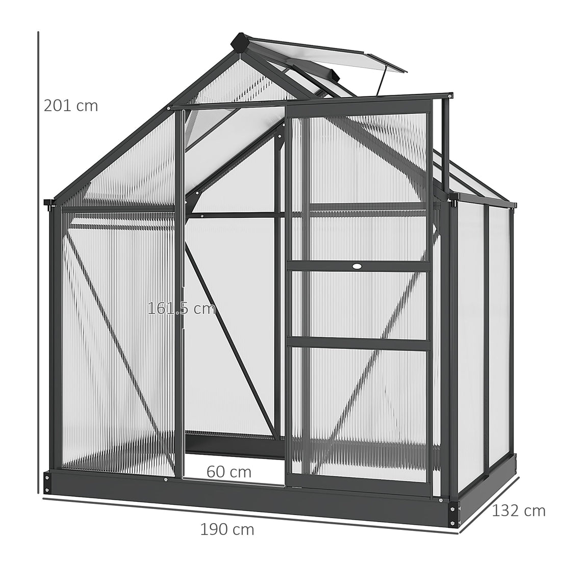 6 x 4ft Polycarbonate Greenhouse, Large Walk-In Green House with Slide Door and Window, Garden Plants Grow House with Aluminium Frame and Foundation, Grey