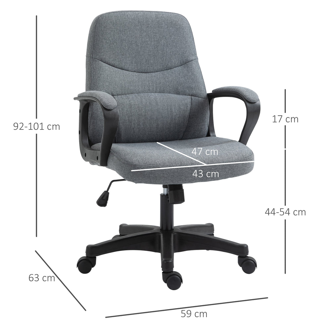 Office Chair, Fabric Desk Chair Mid Back Work Study Chair with Massage Lumbar Support, Adjustable Height and Swivel Wheels, Grey