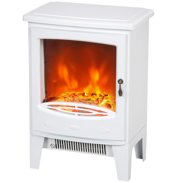 Tempered Glass Casing Electric Fireplace, Freestanding Electric Fire with Realistic Flame Effect, Log Burner with Overheat Protection, 950w/ 1850W, White