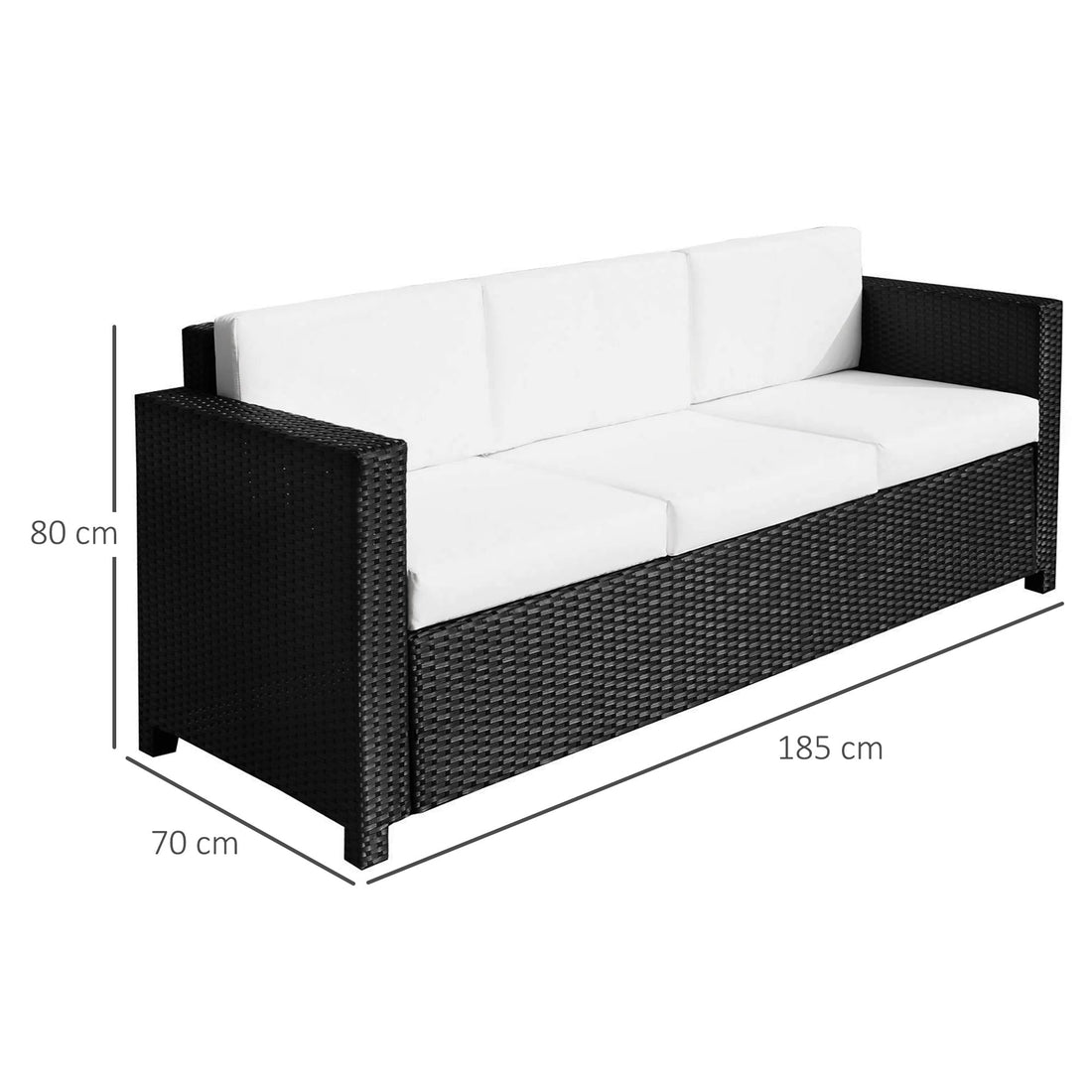 3 Seater Rattan Sofa All-Weather Wicker Weave Metal Frame Chair with Fire Resistant Cushion, Black